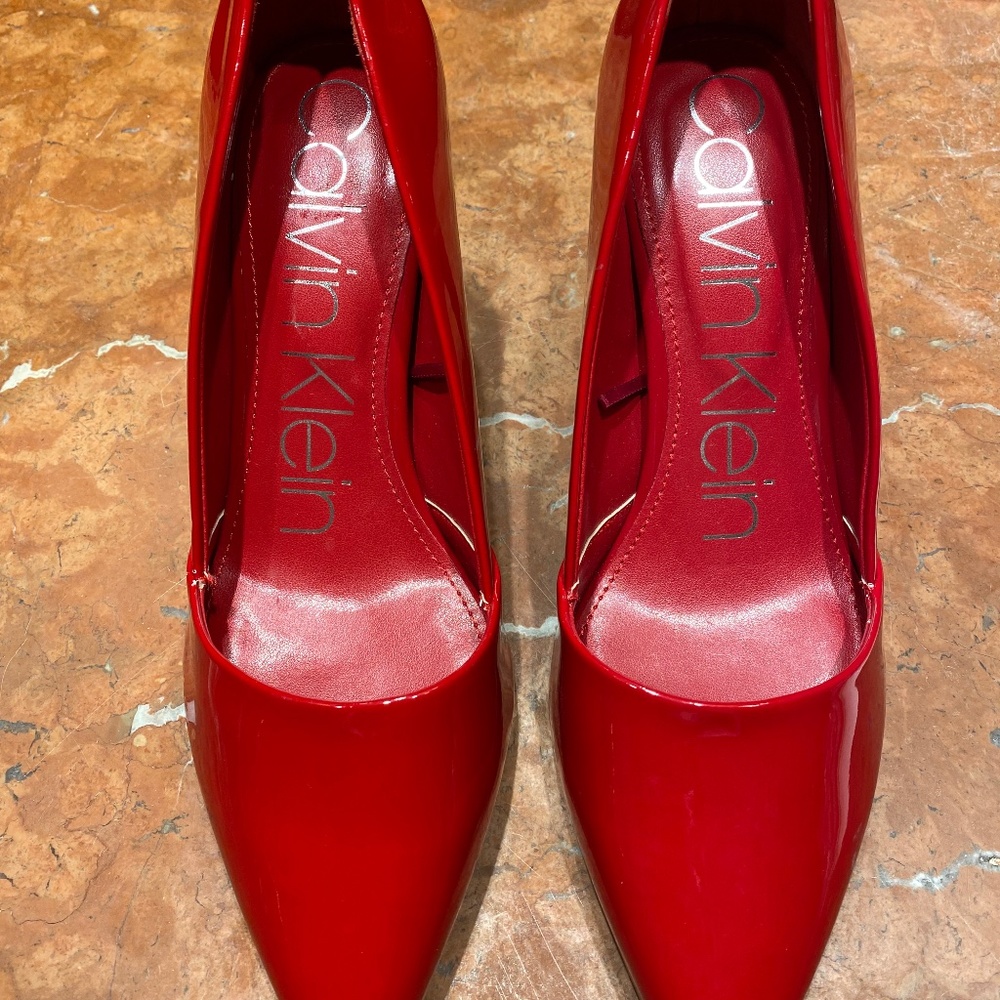 Calvin Klein red patent leather heels